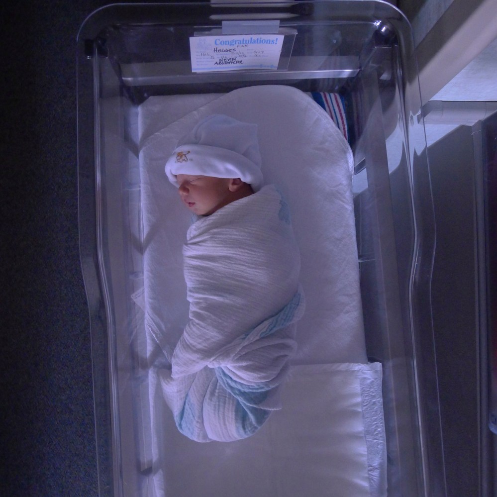 Finn all bundled up in the hospital before we took him home.